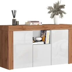 Garnero Arredamenti Credenze Moderne|Madie Moderne-Madia moderna 155x85h cm bianco lucido rovere Block Bianco Lucido - Rovere