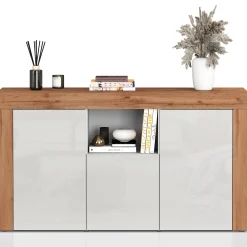 Garnero Arredamenti Credenze Moderne|Madie Moderne-Madia moderna 155x85h cm bianco lucido rovere Block Bianco Lucido - Rovere