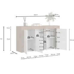 Garnero Arredamenti Credenze Moderne|Madie Moderne-Madia moderna 155x85h cm bianco lucido rovere Block Bianco Lucido - Rovere