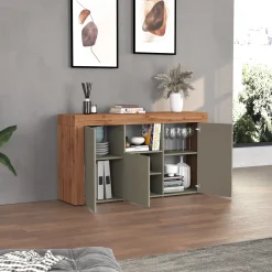 Garnero Arredamenti Credenze Moderne|Madie Moderne-Madia moderna 155x85h cm tortora rovere Block Tortora - Rovere