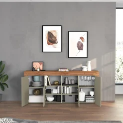 Garnero Arredamenti Credenze Moderne|Madie Moderne-Madia moderna 200x85h cm tortora rovere Block Tortora - Rovere