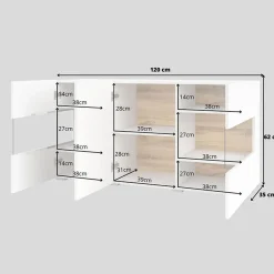 Garnero Arredamenti Credenze Moderne|Madie Moderne-Madia sospesa 120x62h cm moderna bianco rovere Fusion