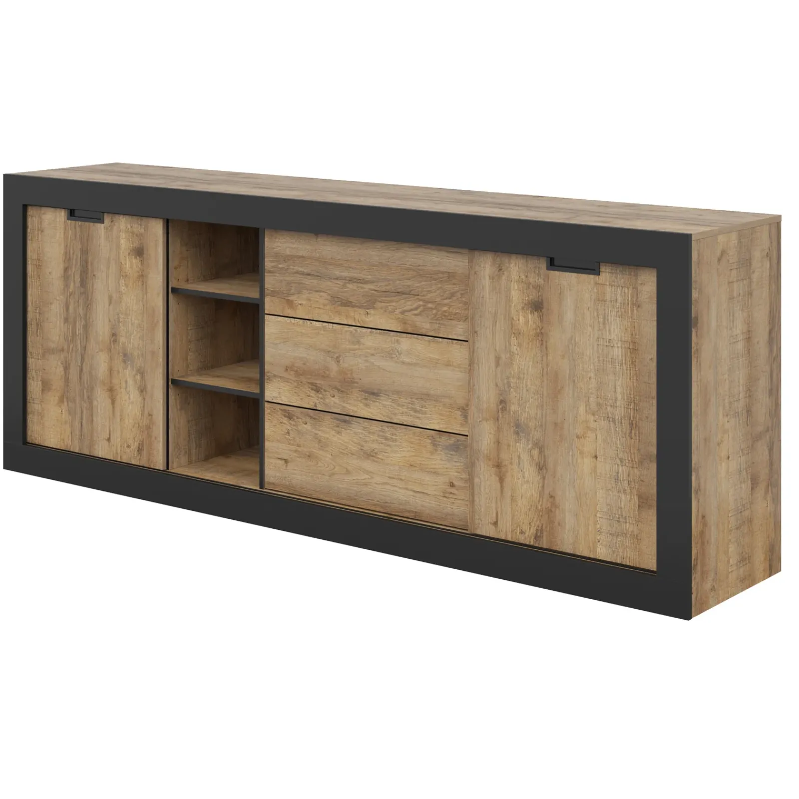 Garnero Arredamenti Credenze Moderne|Madie Moderne-Madia 220x 85h cm 2 ante 3 cassetti rovere rustico nero Ilyssa