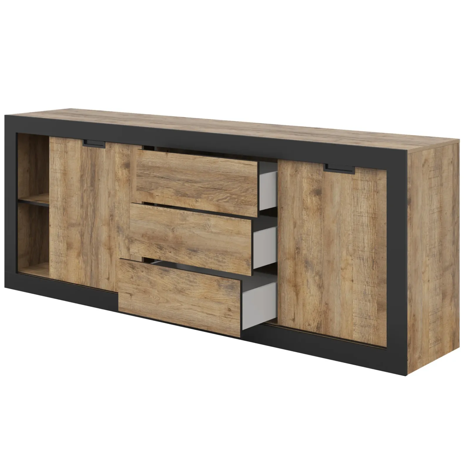 Garnero Arredamenti Credenze Moderne|Madie Moderne-Madia 220x 85h cm 2 ante 3 cassetti rovere rustico nero Ilyssa