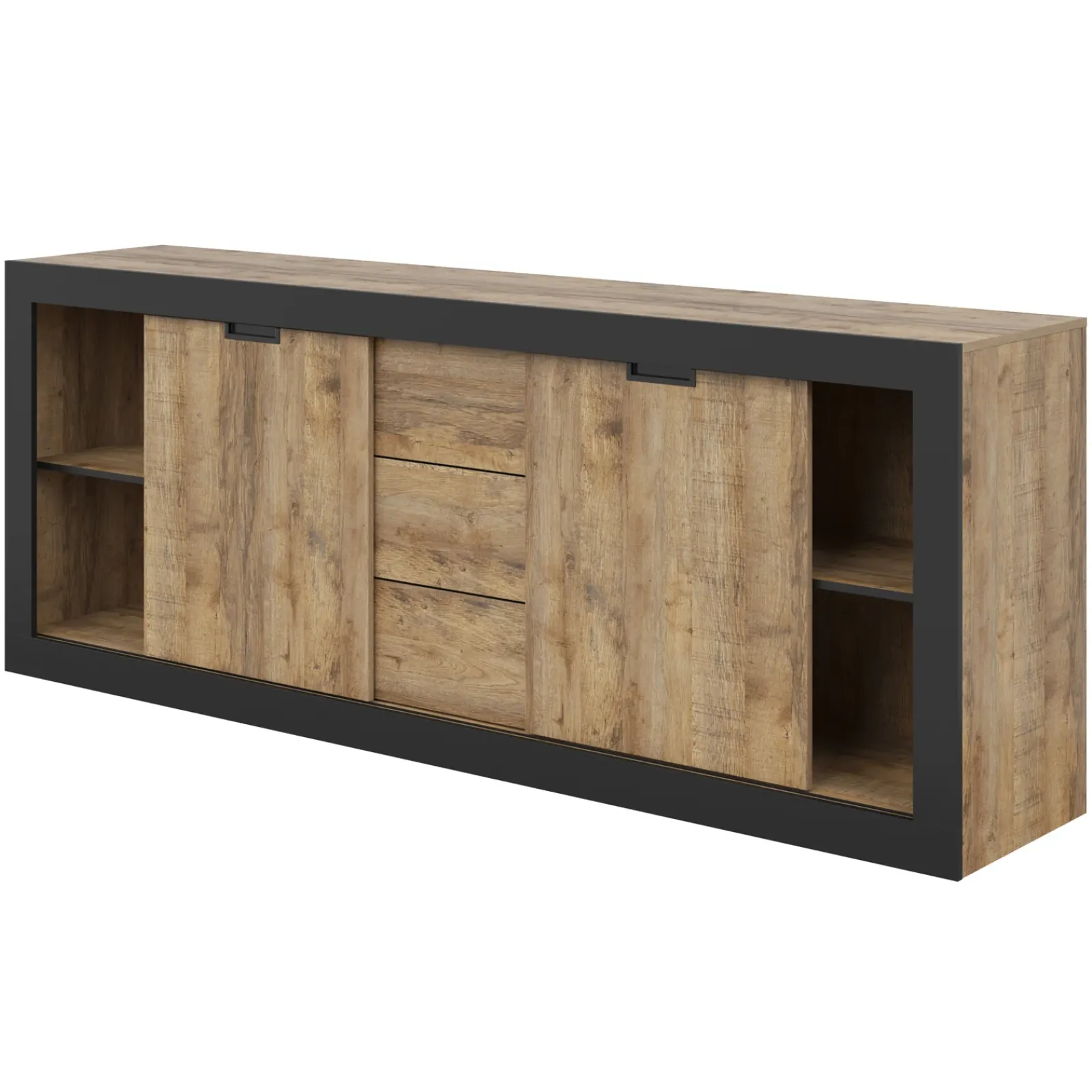 Garnero Arredamenti Credenze Moderne|Madie Moderne-Madia 220x 85h cm 2 ante 3 cassetti rovere rustico nero Ilyssa