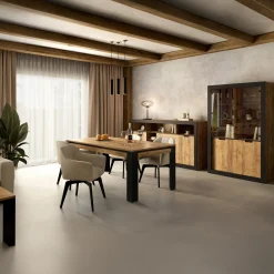 Garnero Arredamenti Credenze Moderne|Madie Moderne-Madia 220x110 h cm 2 ante 3 cassetti 6 vani a giorno rovere rustico nero Ilyssa