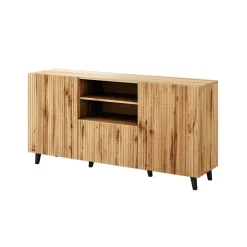 Garnero Arredamenti Madie Moderne|Madie Moderne-Madia 151x83cm 3 ante moderna industrial cannettato Essence Quercia