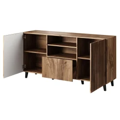 Garnero Arredamenti Madie Moderne|Madie Moderne-Madia 151x83cm 3 ante moderna industrial cannettato Essence Quercia