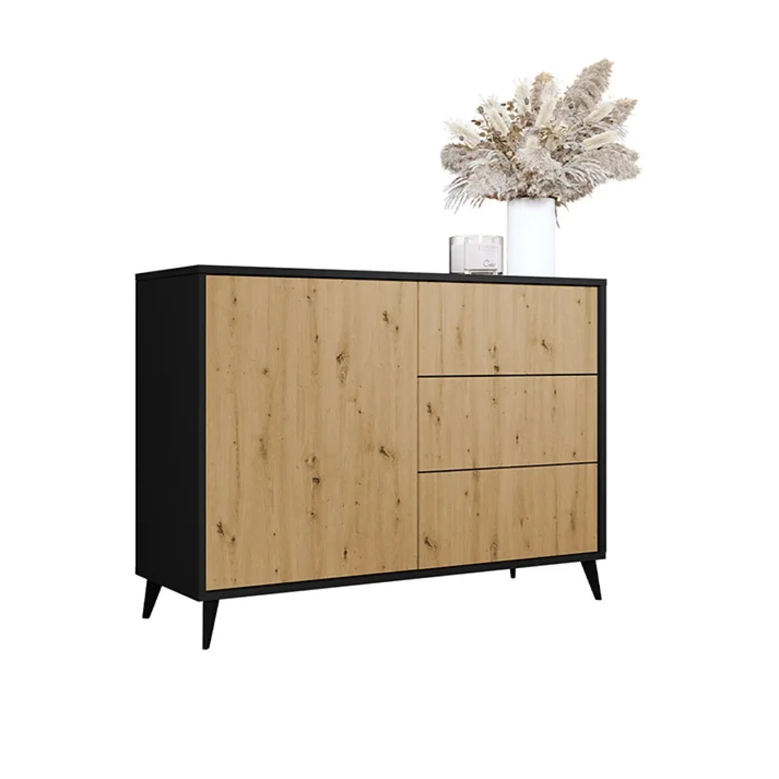 Garnero Arredamenti Credenze Moderne|Madie Moderne-Madia 120x90h cm 1 anta 3 cassetti rovere nero Hans