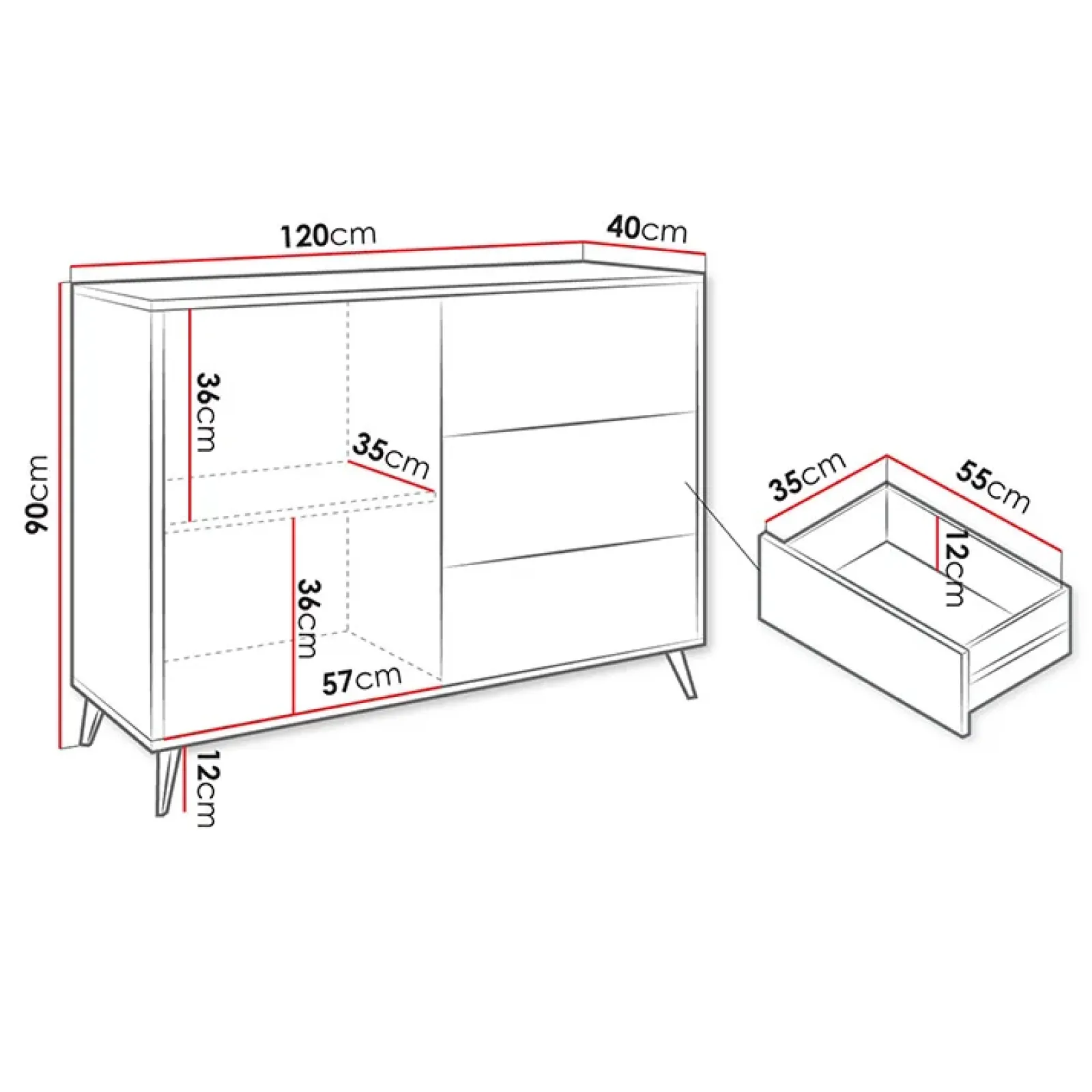 Garnero Arredamenti Credenze Moderne|Madie Moderne-Madia 120x90h cm 1 anta 3 cassetti rovere nero Hans