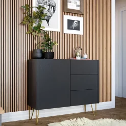 Garnero Arredamenti Madie Moderne|Madie Moderne-Madia 97x83h cm 1 anta 3 cassetti moderna grafite marmo nero Visby