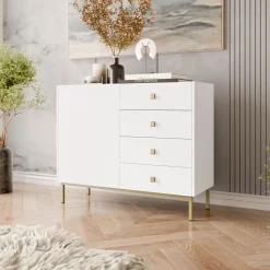 Garnero Arredamenti Madie Moderne|Madie Moderne-Madia 100x85h cm 1 anta 4 cassetti moderna Giuggiola Bianco Opaco