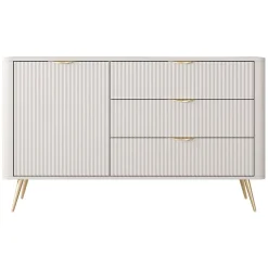 Garnero Arredamenti Madie Moderne|Madie Moderne-Madia 138x81h cm 1 anta 3 cassetti cannettato Ramis Beige