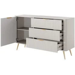 Garnero Arredamenti Madie Moderne|Madie Moderne-Madia 138x81h cm 1 anta 3 cassetti cannettato Ramis Beige