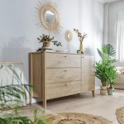 Garnero Arredamenti Madie Moderne|Madie Moderne-Madia 136x91h cm 1 anta 3 cassetti moderna rovere Noor