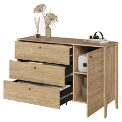 Garnero Arredamenti Madie Moderne|Madie Moderne-Madia 136x91h cm 1 anta 3 cassetti moderna  rovere Noor