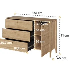 Garnero Arredamenti Madie Moderne|Madie Moderne-Madia 136x91h cm 1 anta 3 cassetti moderna  rovere Noor