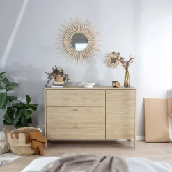 Garnero Arredamenti Madie Moderne|Madie Moderne-Madia 136x91h cm 1 anta 3 cassetti moderna  rovere Noor