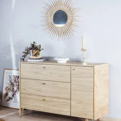 Garnero Arredamenti Madie Moderne|Madie Moderne-Madia 136x91h cm 1 anta 3 cassetti moderna  rovere Noor