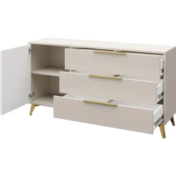 Garnero Arredamenti Madie Moderne|Madie Moderne-Madia 154x80h cm 1 anta 6 cassetti beige con frontali serigrafati Miriam