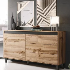 Garnero Arredamenti Madie Moderne|Madie Moderne-Madia 138x83h cm 1 anta 3 cassetti rovere antracite Salisburgo