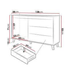 Garnero Arredamenti Madie Moderne|Madie Moderne-Madia 138x83h cm 1 anta 3 cassetti rovere antracite Salisburgo