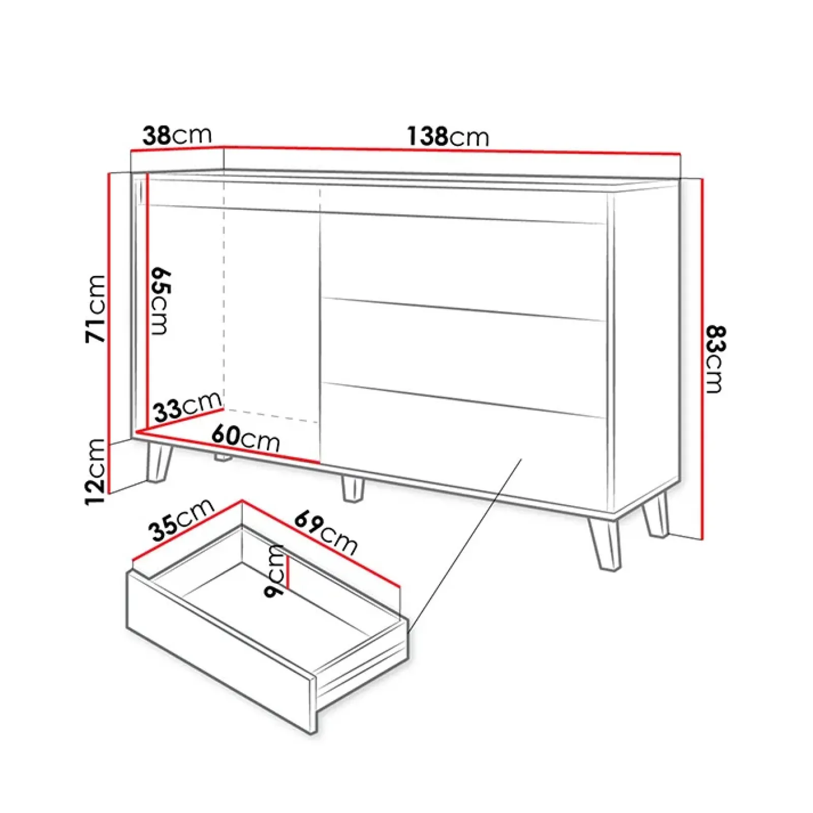Garnero Arredamenti Madie Moderne|Madie Moderne-Madia 138x83h cm 1 anta 3 cassetti rovere antracite Salisburgo
