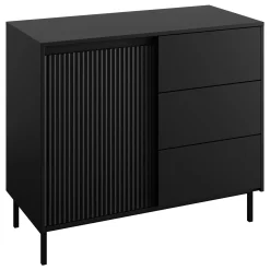 Garnero Arredamenti Credenze Moderne|Madie Moderne-Madia 103x90h cm 1 anta 3 cassetti design cannettato nero Strike Nero Opaco