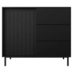 Garnero Arredamenti Credenze Moderne|Madie Moderne-Madia 103x90h cm 1 anta 3 cassetti design cannettato nero Strike Nero Opaco