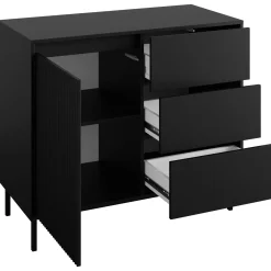 Garnero Arredamenti Credenze Moderne|Madie Moderne-Madia 103x90h cm 1 anta 3 cassetti design cannettato nero Strike Nero Opaco