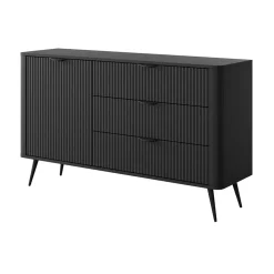 Garnero Arredamenti Madie Moderne|Madie Moderne-Madia 138x81h cm 1 anta 3 cassetti cannettato Ramis Nero Opaco