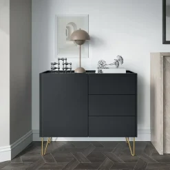 Garnero Arredamenti Madie Moderne|Madie Moderne-Madia 97x83h cm 1 anta 3 cassetti moderna nero effetto marmo Sirena