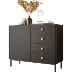 Garnero Arredamenti Madie Moderne|Madie Moderne-Madia 100x85h cm 1 anta 4 cassetti moderna Giuggiola Nero Opaco