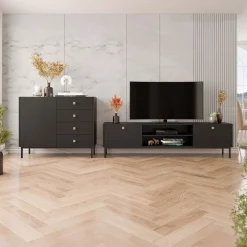 Garnero Arredamenti Madie Moderne|Madie Moderne-Madia 100x85h cm 1 anta 4 cassetti moderna Giuggiola Nero Opaco