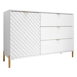 Garnero Arredamenti Credenze Moderne|Madie Moderne-Madia 125x85h cm 1 anta 3 cassetti con frontali decorati bianco  Amsterdam