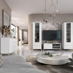 Garnero Arredamenti Credenze Moderne|Madie Moderne-Madia 125x85h cm 1 anta 3 cassetti con frontali decorati bianco  Amsterdam