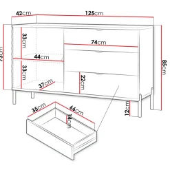 Garnero Arredamenti Credenze Moderne|Madie Moderne-Madia 125x85h cm 1 anta 3 cassetti con frontali decorati bianco  Amsterdam