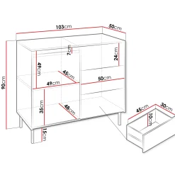 Garnero Arredamenti Credenze Moderne|Madie Moderne-Madia 103x90h cm 1 anta 3 cassetti  design cannettato bianco Strike Bianco Opaco