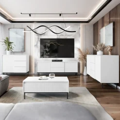 Garnero Arredamenti Credenze Moderne|Madie Moderne-Madia 103x90h cm 1 anta 3 cassetti  design cannettato bianco Strike Bianco Opaco