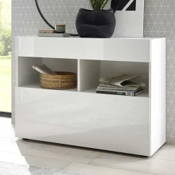 Garnero Arredamenti Credenze Moderne|Madie Moderne-Madia 111x82h cm 1 anta a ribalta 1 cassetto bianco opaco e lucido Steppi