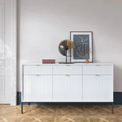 Garnero Arredamenti Credenze Moderne|Madie Moderne-Madia 154x83h cm 3 ante 3 cassetti moderna bianco Alisa Bianco Opaco