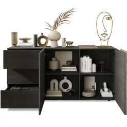 Garnero Arredamenti Madie Moderne|Madie Moderne-Madia 181x86h cm 2 ante 3 cassetti moderna titanio rovere Universal Antracite - Rovere