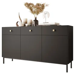 Garnero Arredamenti Madie Moderne|Madie Moderne-Madia 155x85h cm 3 ante 3 cassetti Giuggiola Nero Opaco
