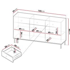 Garnero Arredamenti Madie Moderne|Madie Moderne-Madia 155x85h cm 3 ante 3 cassetti Giuggiola Nero Opaco