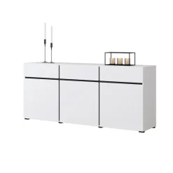 Garnero Arredamenti Credenze Moderne|Madie Moderne-Madia 180x78h cm 3 ante 3 cassetti moderna nero Lolla Bianco Opaco