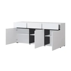 Garnero Arredamenti Credenze Moderne|Madie Moderne-Madia 180x78h cm 3 ante 3 cassetti moderna nero Lolla Bianco Opaco