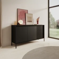 Garnero Arredamenti Madie Moderne|Madie Moderne-Madia 154x82h cm 2 ante 3 cassetti cannettato Ciar Nero Opaco