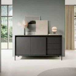 Garnero Arredamenti Madie Moderne|Madie Moderne-Madia 154x82h cm 2 ante 3 cassetti cannettato Ciar Nero Opaco