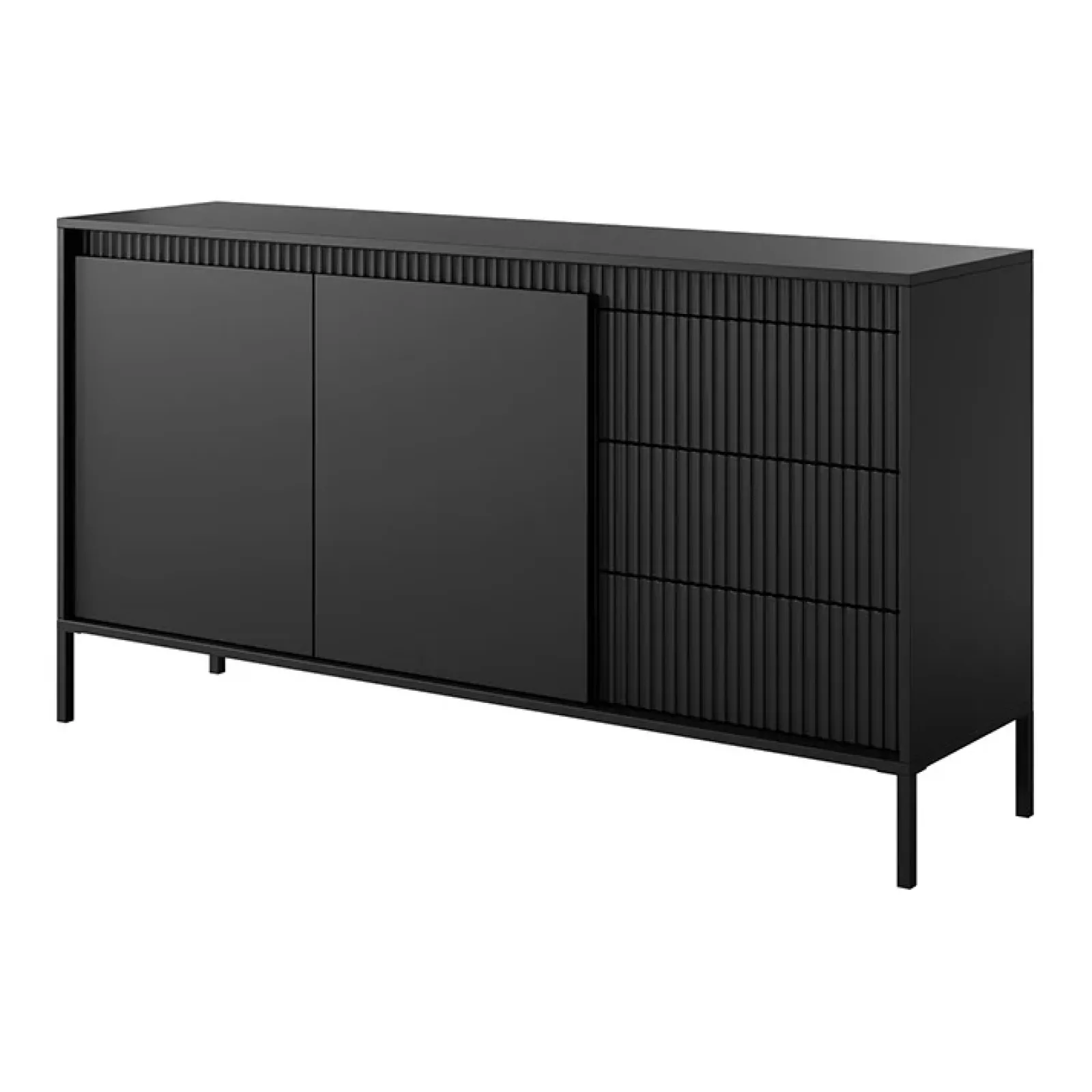 Garnero Arredamenti Madie Moderne|Madie Moderne-Madia 154x82h cm 2 ante 3 cassetti cannettato Ciar Nero Opaco