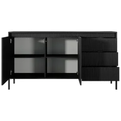 Garnero Arredamenti Madie Moderne|Madie Moderne-Madia 154x82h cm 2 ante 3 cassetti cannettato Ciar Nero Opaco
